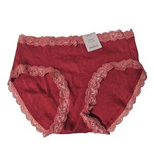 Auden Hipster Panties Size XS Red Pink Lace Trim Cotton Blend Ribbed Comfort